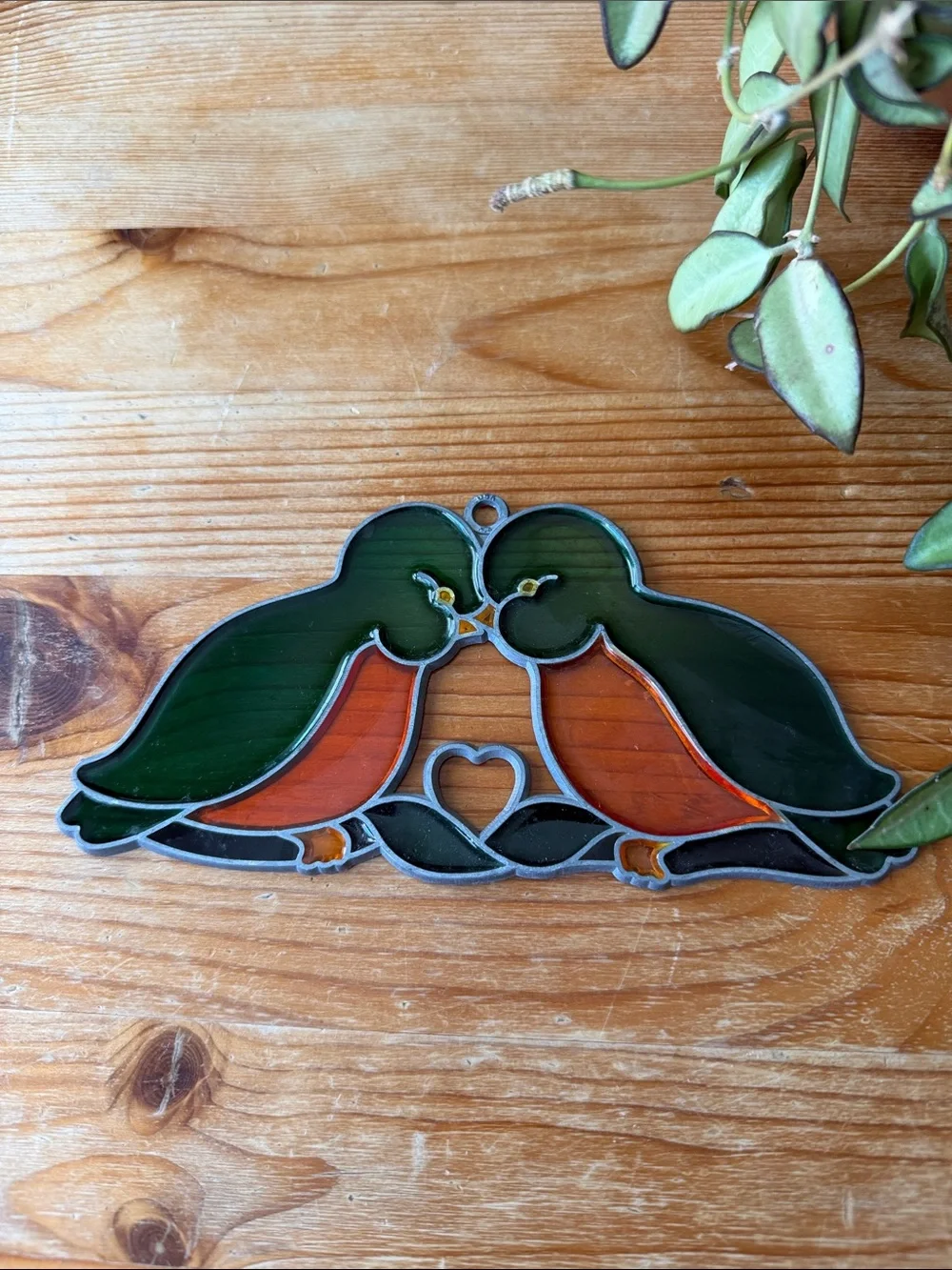 Vintage Green & Yellow Lovebird Suncatcher